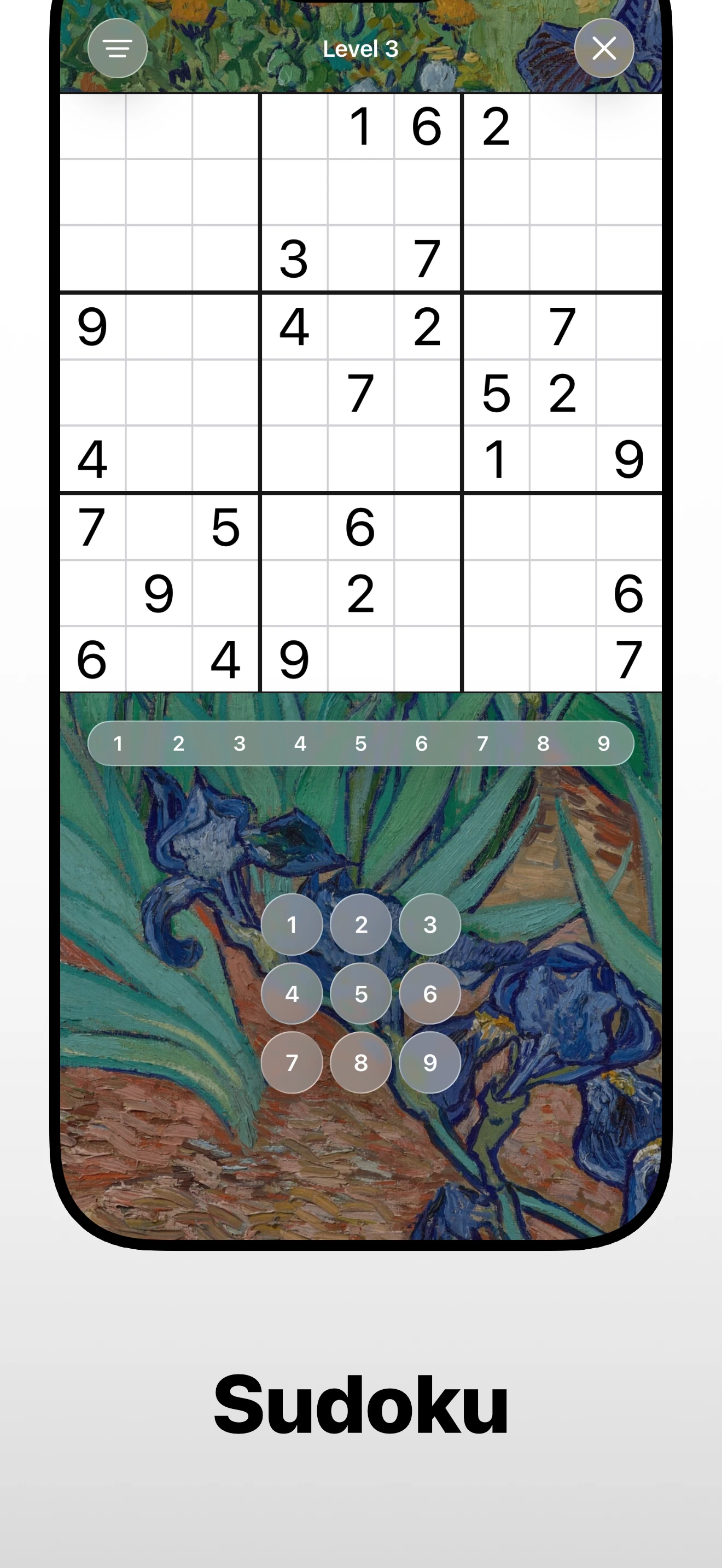Sudoku puzzle revealing Irises